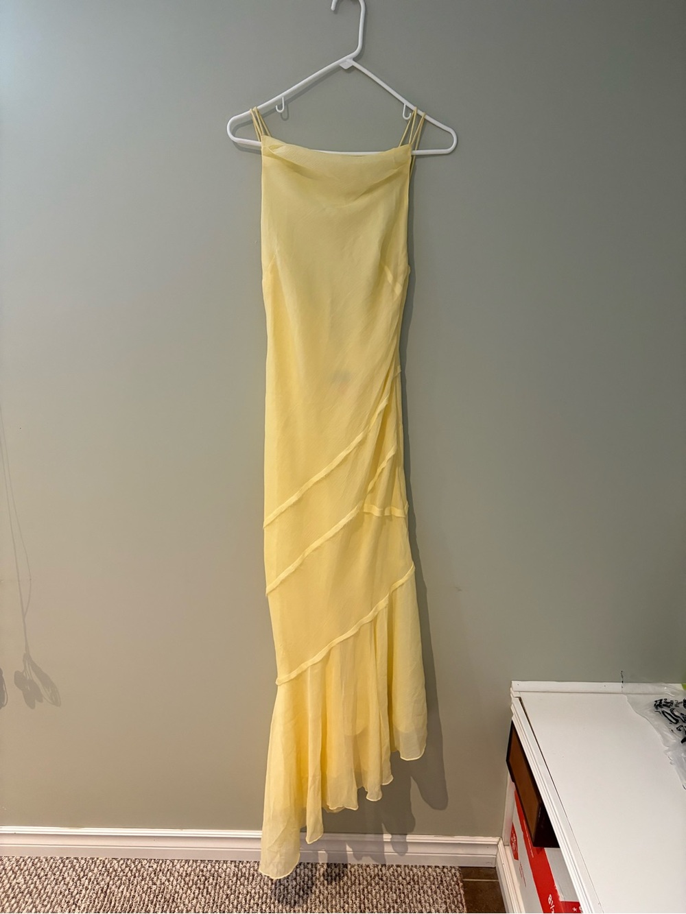 ASOS Butter Yellow Asymmetrical Slip Maxi Dress NEW